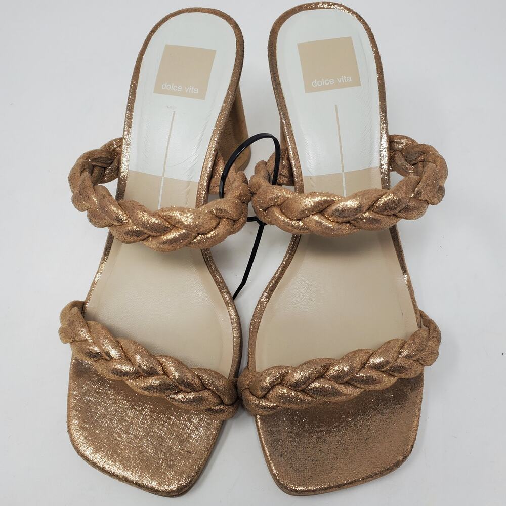 Dolce Vita Paily Braided Gold Metallic Block Heel Sandals Sz 8.5 Date Summer - Picture 2 of 6